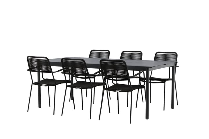 Ruokailuryhmä Modena 200x100 cm 6 Lindos tuolia - Alumiini/Musta - Ruokailuryhmät ulos