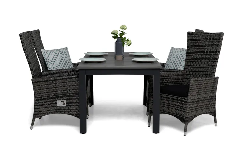 Ruokailuryhmä Monaco 152-210 + 4 Jenny Säädettävä Nojatuoli, Harmaa/Musta