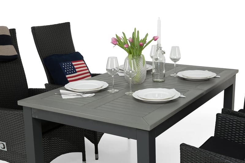 Ruokailuryhmä Monaco 152-210 + 4 Jenny Säädettävä Nojatuoli - Musta - Puutarhakalusteet - Ulkoryhmä - Ruokailuryhmät ulos