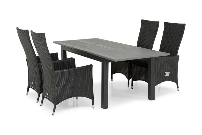 Ruokailuryhmä Monaco 152-210 + 4 Jenny Säädettävä Nojatuoli - Musta - Puutarhakalusteet - Ulkoryhmä - Ruokailuryhmät ulos