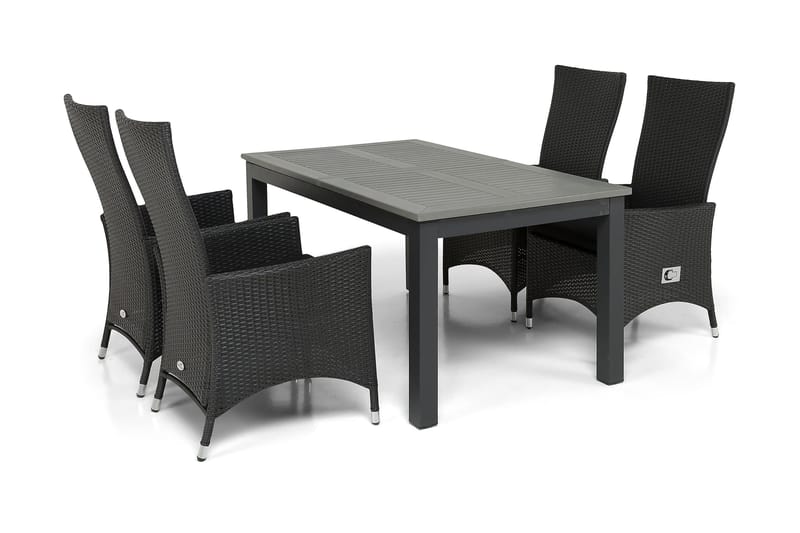 Ruokailuryhmä Monaco 152-210 + 4 Jenny Säädettävä Nojatuoli - Musta - Puutarhakalusteet - Ulkoryhmä - Ruokailuryhmät ulos