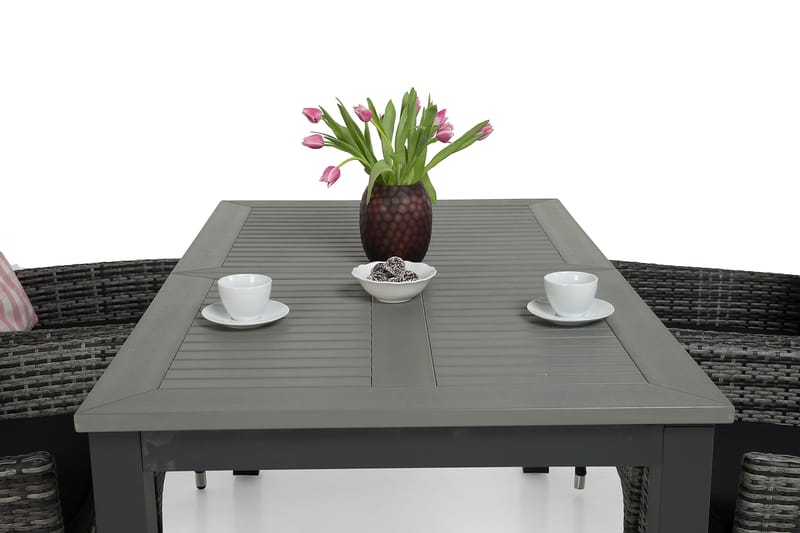 Ruokailuryhmä Monaco 152-210 + 4 Jenny Säädettävä Nojatuoli - Musta/Harmaa - Puutarhakalusteet - Ulkoryhmä - Ruokailuryhmät ulos