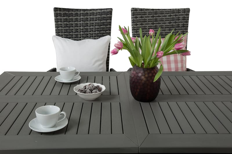 Ruokailuryhmä Monaco 152-210 + 4 Jenny Säädettävä Nojatuoli - Musta/Harmaa - Puutarhakalusteet - Ulkoryhmä - Ruokailuryhmät ulos