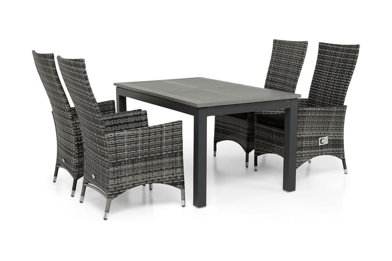 Ruokailuryhmä Monaco 152-210 + 4 Jenny Säädettävä Nojatuoli - Musta/Harmaa - Puutarhakalusteet - Ulkoryhmä - Ruokailuryhmät ulos