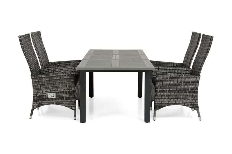 Ruokailuryhmä Monaco 152-210 + 4 Jenny Säädettävä Nojatuoli, Musta/Harmaa