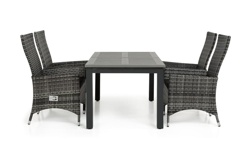 Ruokailuryhmä Monaco 152-210 + 4 Jenny Säädettävä Nojatuoli - Musta/Harmaa - Puutarhakalusteet - Ulkoryhmä - Ruokailuryhmät ulos