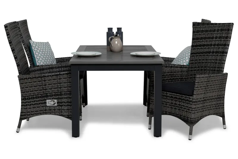 Ruokailuryhmä Monaco 152-210 + 4 Jenny Säädettävä Nojatuoli, Musta/Harmaa