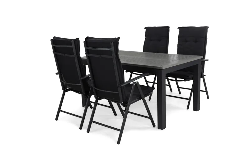 Ruokailuryhmä Monaco 152-210 + 4 Maggie Säätötuoli pehmustee, Musta/Musta/Harmaa