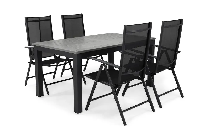 Ruokailuryhmä Monaco 152-210 + 4 Maggie Säätötuolia - Musta - Puutarhakalusteet - Ulkoryhmä - Ruokailuryhmät ulos