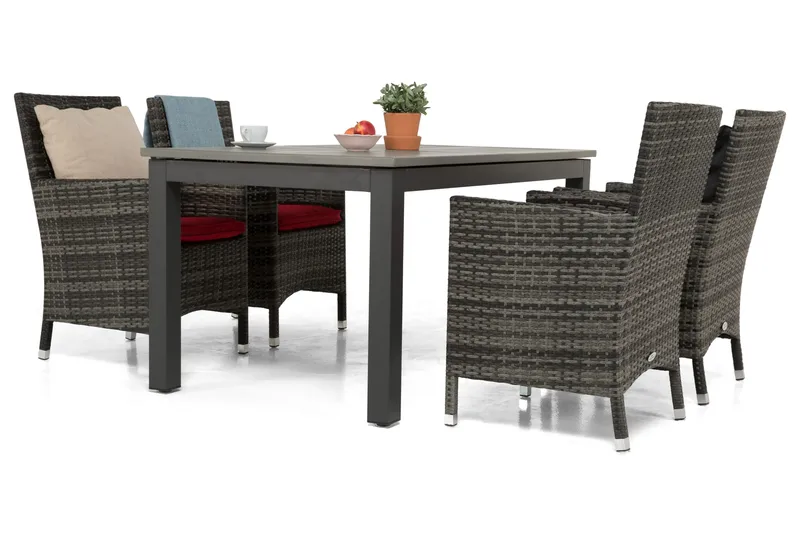 Ruokailuryhmä Monaco 152-210 + 4 Thor Nojatuoli - Musta/Harmaa - Puutarhakalusteet - Ulkoryhmä - Ruokailuryhmät ulos