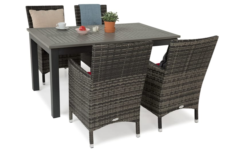 Ruokailuryhmä Monaco 152-210 + 4 Thor Nojatuoli - Musta/Harmaa - Puutarhakalusteet - Ulkoryhmä - Ruokailuryhmät ulos