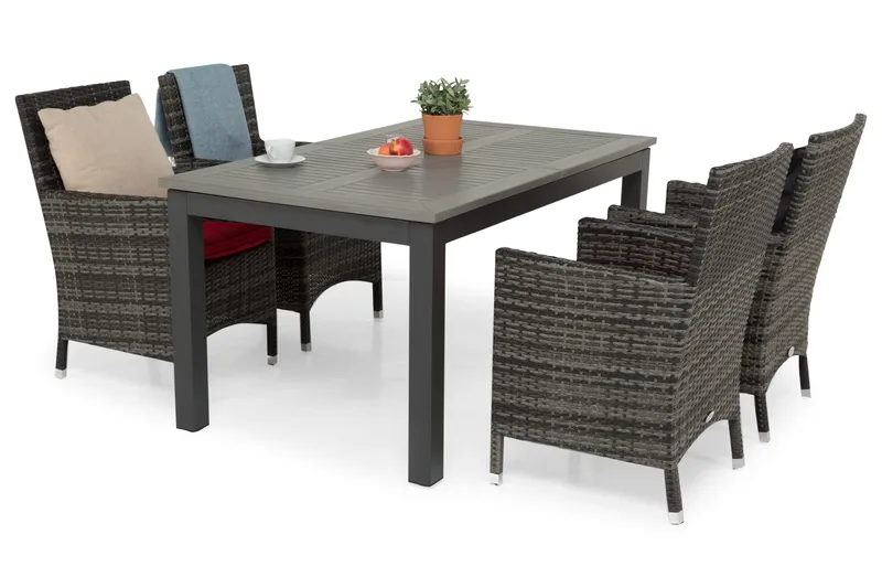 Ruokailuryhmä Monaco 152-210 + 4 Thor Nojatuoli - Musta/Harmaa - Puutarhakalusteet - Ulkoryhmä - Ruokailuryhmät ulos