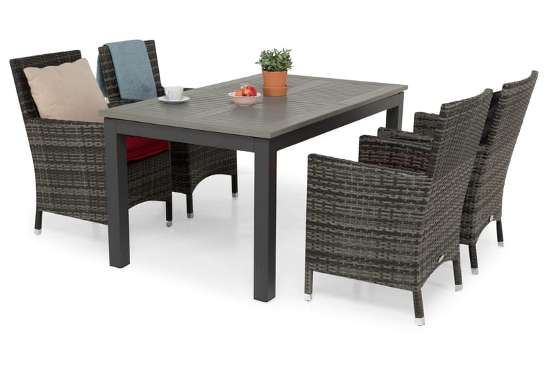 Ruokailuryhmä Monaco 152-210 + 4 Thor Nojatuoli - Musta/Harmaa - Puutarhakalusteet - Ulkoryhmä - Ruokailuryhmät ulos