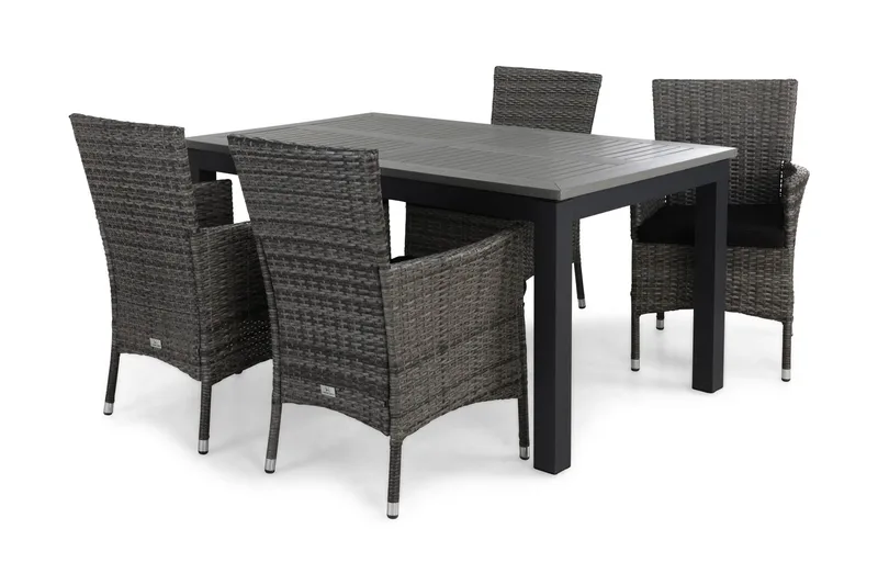 Ruokailuryhmä Monaco 152-210 + 4 Thor Nojatuoli pehmuste, Musta/Harmaa/Musta