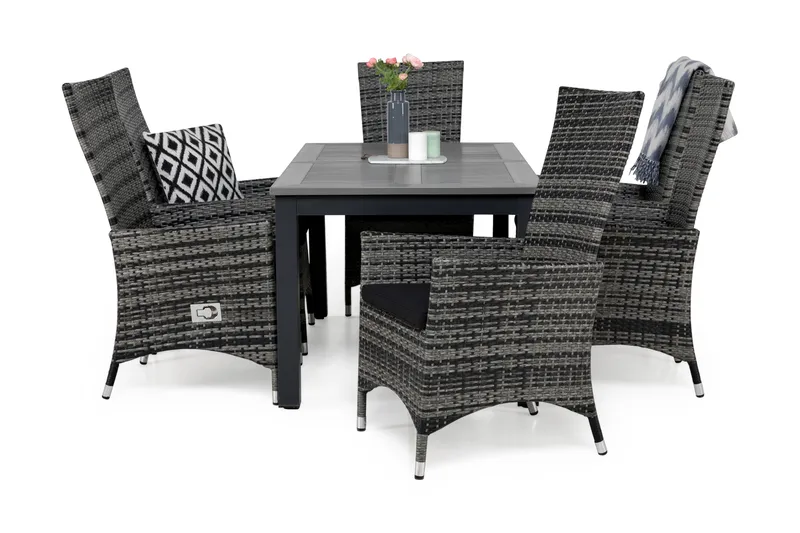 Ruokailuryhmä Monaco 152-210 + 6 Jenny Säädettävä Nojatuoli - Harmaa/Musta - Puutarhakalusteet - Ulkoryhmä - Ruokailuryhmät ulos