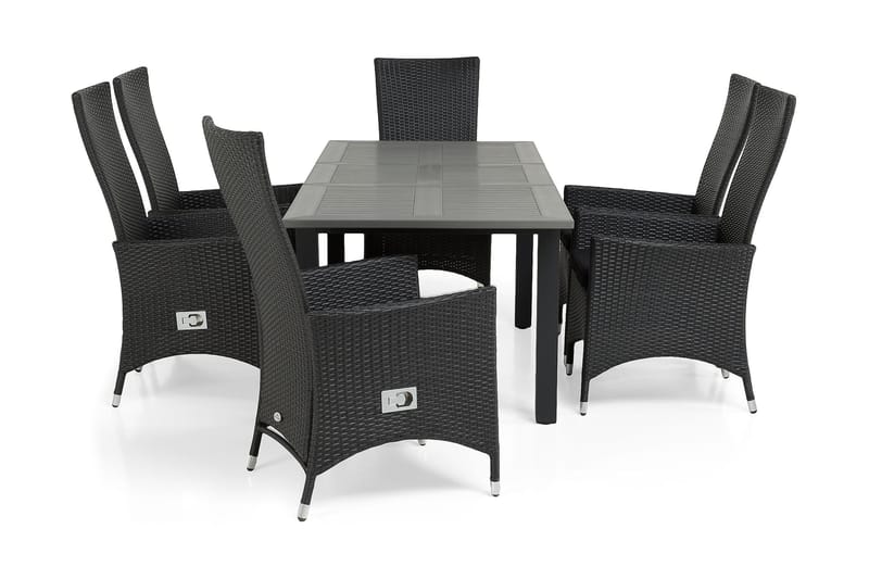 Ruokailuryhmä Monaco 152-210 + 6 Jenny Säädettävä Nojatuoli, Musta