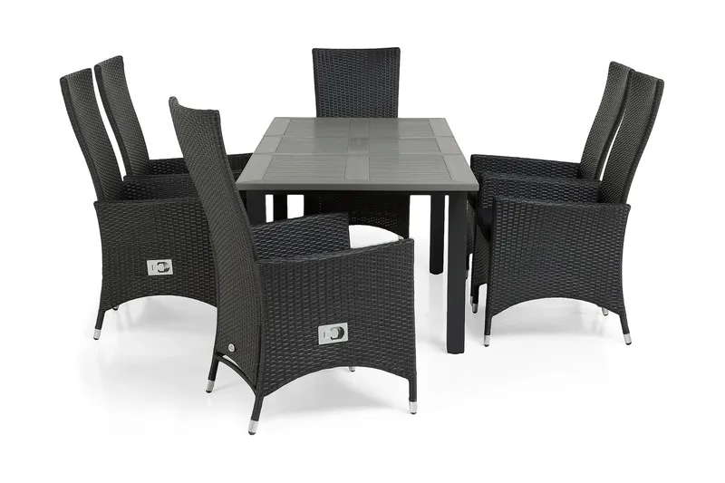 Ruokailuryhmä Monaco 152-210 + 6 Jenny Säädettävä Nojatuoli, Musta