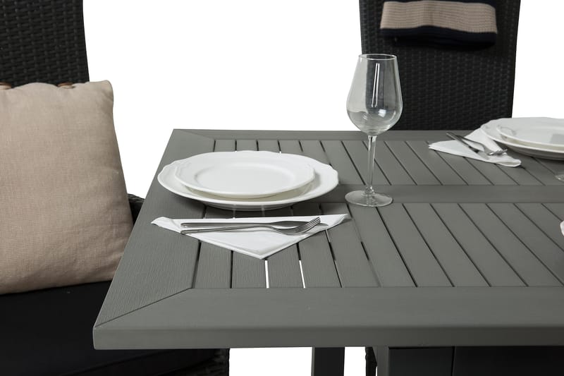 Ruokailuryhmä Monaco 152-210 + 6 Jenny Säädettävä Nojatuoli - Musta - Puutarhakalusteet - Ulkoryhmä - Ruokailuryhmät ulos