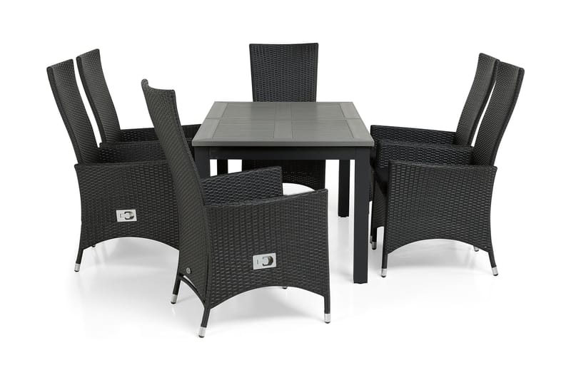 Ruokailuryhmä Monaco 152-210 + 6 Jenny Säädettävä Nojatuoli - Musta - Puutarhakalusteet - Ulkoryhmä - Ruokailuryhmät ulos
