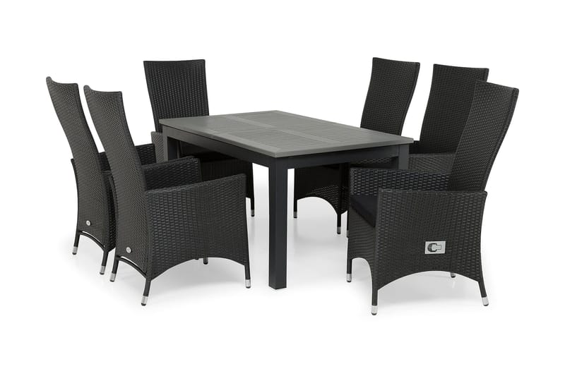 Ruokailuryhmä Monaco 152-210 + 6 Jenny Säädettävä Nojatuoli - Musta - Puutarhakalusteet - Ulkoryhmä - Ruokailuryhmät ulos