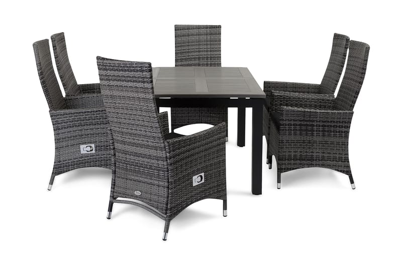 Ruokailuryhmä Monaco 152-210 + 6 Jenny Säädettävä Nojatuoli, Musta/Harmaa