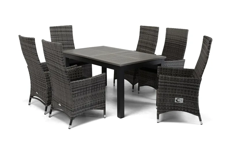 Ruokailuryhmä Monaco 152-210 + 6 Jenny Säädettävä Nojatuoli - Musta/Harmaa - Puutarhakalusteet - Ulkoryhmä - Ruokailuryhmät ulos