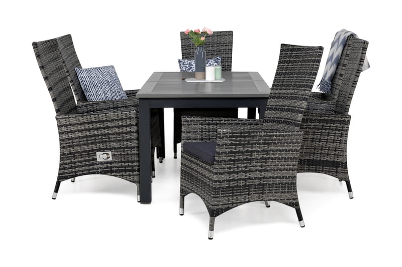 Ruokailuryhmä Monaco 152-210 + 6 Jenny Säädettävä Nojatuoli, Musta/Harmaa