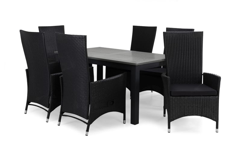 Ruokailuryhmä Monaco 152-210 + 6 Jenny Säädettävä Nojatuoli - Musta/Harmaa - Puutarhakalusteet - Ulkoryhmä - Ruokailuryhmät ulos