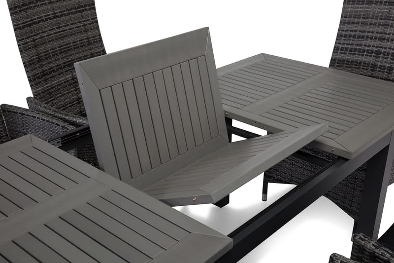 Ruokailuryhmä Monaco 152-210 + 6 Jenny Säädettävä Nojatuoli - Musta/Harmaa - Puutarhakalusteet - Ulkoryhmä - Ruokailuryhmät ulos