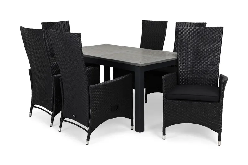 Ruokailuryhmä Monaco 152-210 + 6 Jenny Säädettävä Nojatuoli, Musta/Musta/Musta