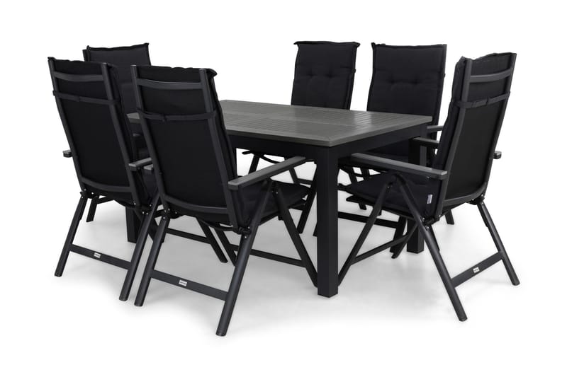 Ruokailuryhmä Monaco 152-210 + 6 Maggie Säätötuoli pehmustee, Musta/Musta/Harmaa/Harmaa