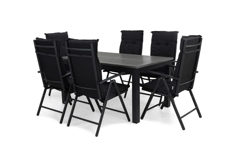 Ruokailuryhmä Monaco 152-210 + 6 Maggie Säätötuoli pehmustee, Musta/Musta/Harmaa