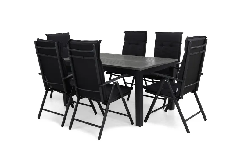 Ruokailuryhmä Monaco 152-210 + 6 Maggie Säätötuoli pehmustee, Musta/Musta/Harmaa