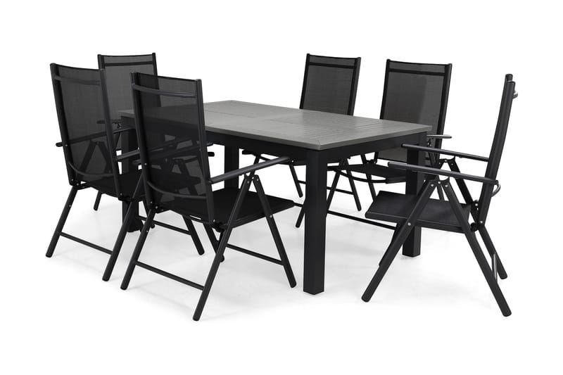 Ruokailuryhmä Monaco 152-210 + 6 Maggie Säätötuolia, Musta