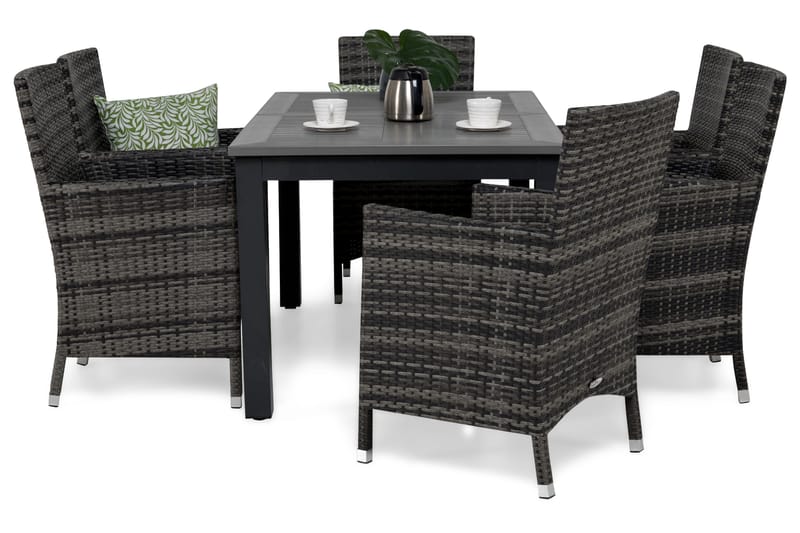 Ruokailuryhmä Monaco 152-210 + 6 Thor Nojatuoli - Musta/Harmaa - Puutarhakalusteet - Ulkoryhmä - Ruokailuryhmät ulos