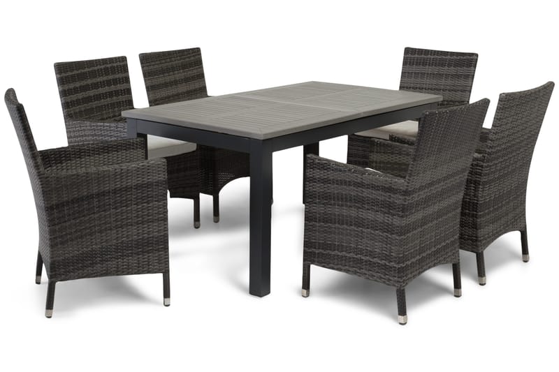 Ruokailuryhmä Monaco 152-210 + 6 Thor Nojatuoli - Musta/Harmaa - Puutarhakalusteet - Ulkoryhmä - Ruokailuryhmät ulos