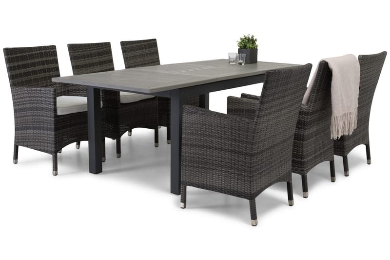 Ruokailuryhmä Monaco 152-210 + 6 Thor Nojatuoli - Musta/Harmaa - Puutarhakalusteet - Ulkoryhmä - Ruokailuryhmät ulos