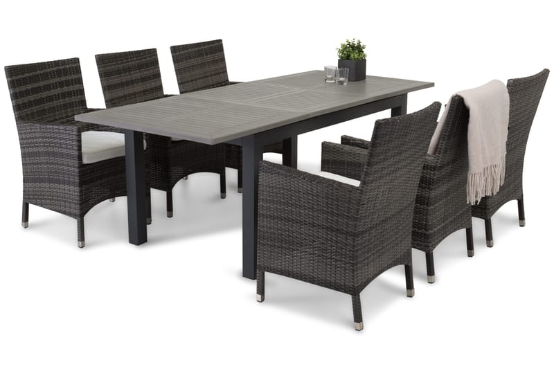 Ruokailuryhmä Monaco 152-210 + 6 Thor Nojatuoli - Musta/Harmaa - Puutarhakalusteet - Ulkoryhmä - Ruokailuryhmät ulos