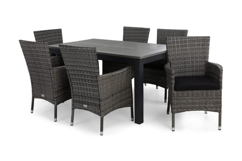 Ruokailuryhmä Monaco 152-210 + 6 Thor Nojatuoli pehmuste, Musta/Harmaa/Musta