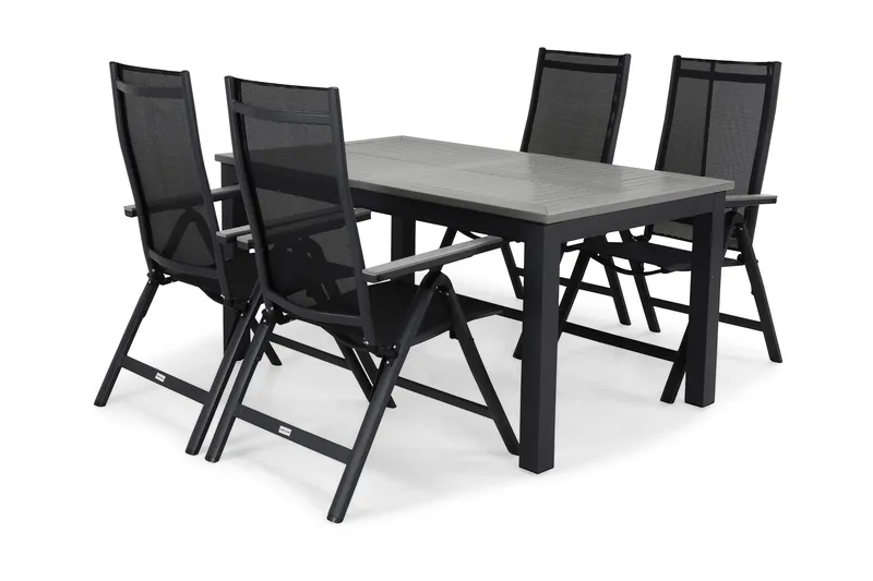 Ruokailuryhmä Monaco 152-210 4 Monaco Light tuolia - Musta/Harmaa - Puutarhakalusteet - Ulkoryhmä - Ruokailuryhmät ulos