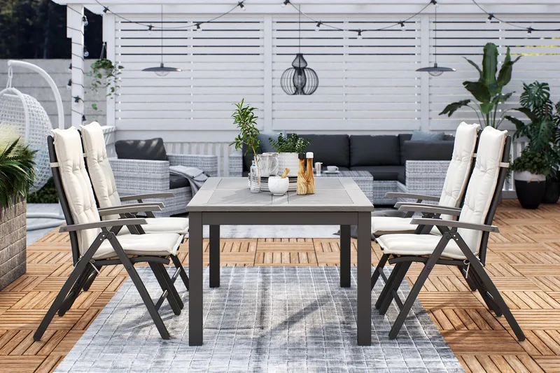 Ruokailuryhmä Monaco 152-210 4 Monaco tuolia - Musta/Musta - Puutarhakalusteet - Ulkoryhmä - Ruokailuryhmät ulos