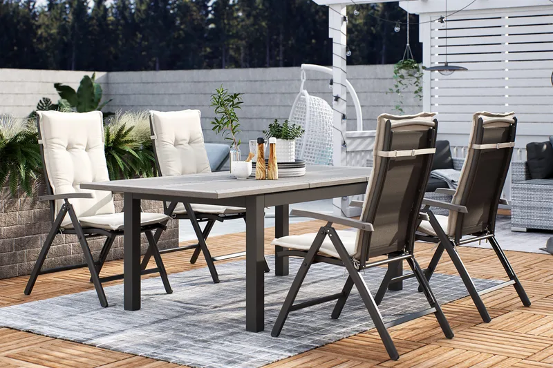 Ruokailuryhmä Monaco 152-210 4 Monaco tuolia - Musta/Musta - Puutarhakalusteet - Ulkoryhmä - Ruokailuryhmät ulos