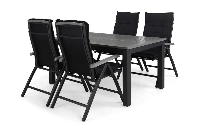 Ruokailuryhmä Monaco 152-210 4 Monaco tuolia Pehmuste - Musta/Musta/Harmaa - Puutarhakalusteet - Ulkoryhmä - Ruokailuryhmät ulos