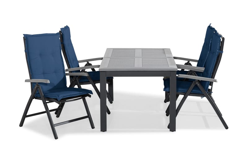 Ruokailuryhmä Monaco 152-210 4 Monaco tuolia Pehmuste - Musta/Harmaa/Sininen - Puutarhakalusteet - Ulkoryhmä - Ruokailuryhmät ulos