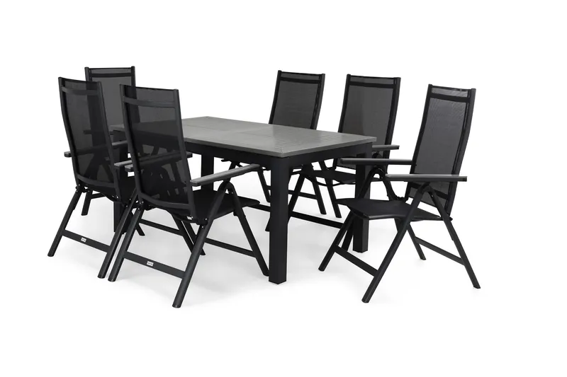 Ruokailuryhmä Monaco 152-210 6 Monaco Light tuolia - Musta/Harmaa - Puutarhakalusteet - Ulkoryhmä - Ruokailuryhmät ulos