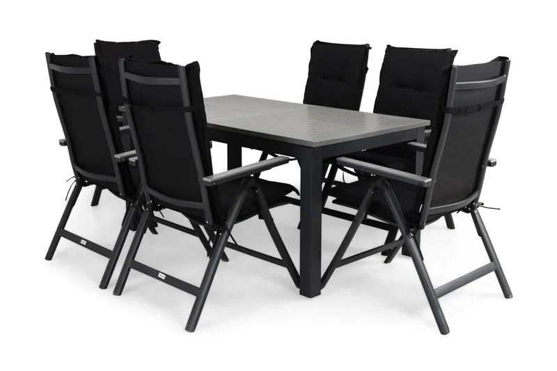 Ruokailuryhmä Monaco 152-210 6 Monaco Light tuolia Pehmuste, Musta/Harmaa