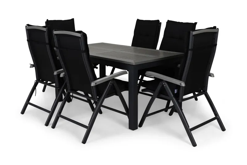 Ruokailuryhmä Monaco 152-210 6 Monaco tuolia Pehmuste, Musta/Harmaa