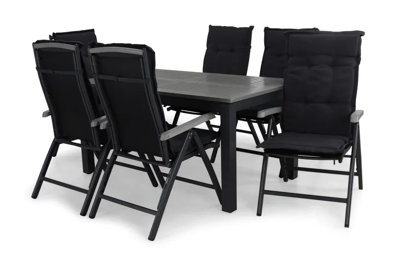 Ruokailuryhmä Monaco 152-210 6 Monaco tuolia Pehmuste, Musta/Musta/Harmaa