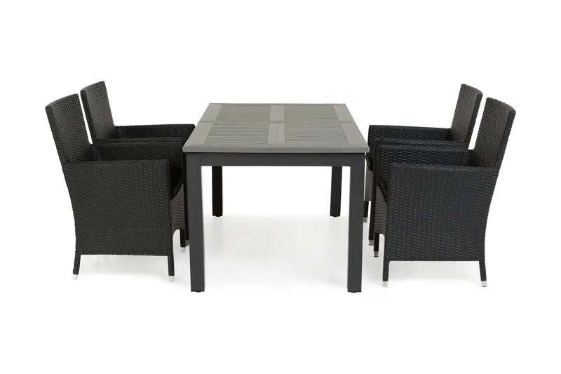 Ruokailuryhmä Monaco 152-210 cm 4 Thor tuolia, Musta/Musta