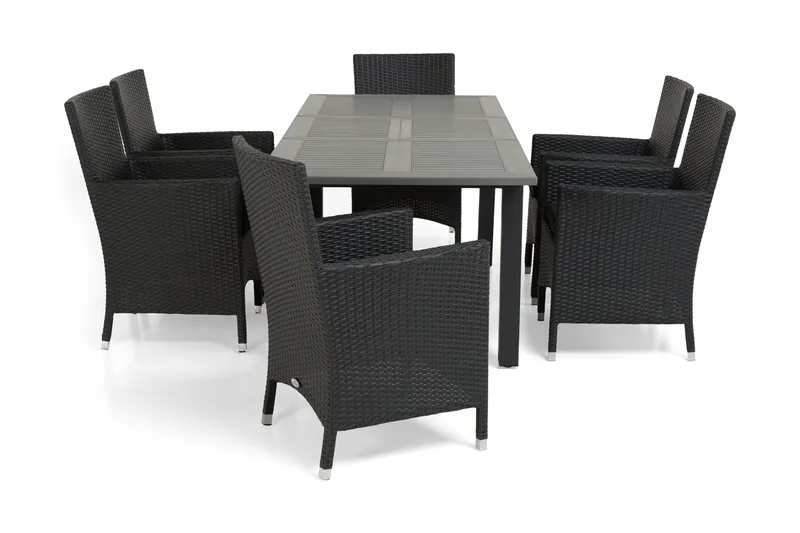 Ruokailuryhmä Monaco 152-210 cm 6 Thor tuolia, Musta/Musta